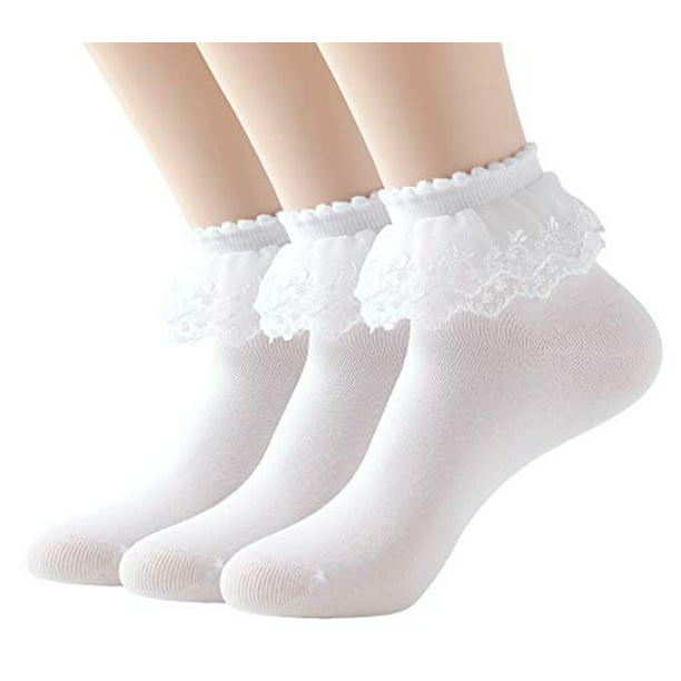 Set 3 WHITE Lace Trim DOLL ANKLE SOCKS fits 15" & 18" AMERICAN GIRL Doll Clothes